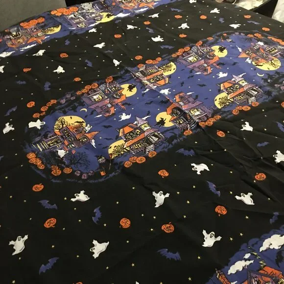 Fabric Halloween Haunted House Oblong Tablecloth 60x80  WTappestryShelf - Picture 2 of 8